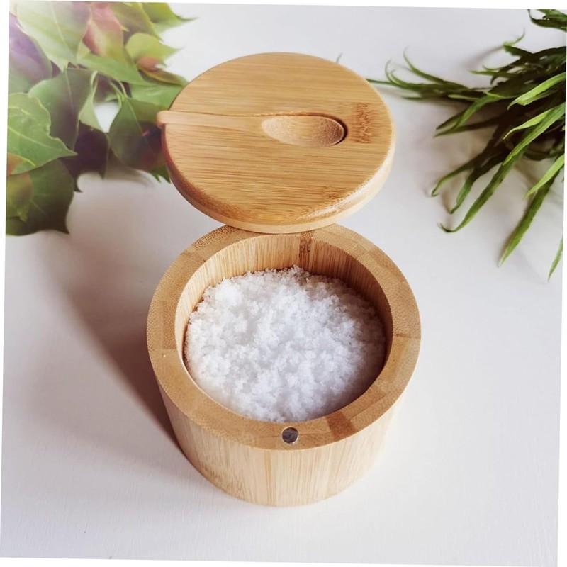 STOBAZA Multi-Function Wooden Salt Box Magnetic Lid Seasoning Canister Kitchen