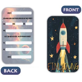 ZELAITE 12 Rocket Invitation Cards Children's Birthday Party for Boys and Girls, Birthday Invitations for Children Including 12 Envelopes, Birthday Invitations, Party Decoration, Invitation First Day