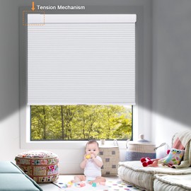 Persilux No Drill No Tools 100% Blackout Cellular Shades Cordless Window Shades for Home (36" W x 48" H, White) UV Protection 1" Cell Honeycomb Cellular Blinds for Windows Sliding Glass Doors Bedroom