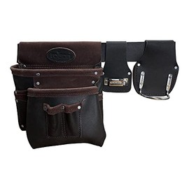 Rolson 68865 Single Leather Top Grain Tool Pouch With Belt, Tape and Hammer Holder,Brown,16"