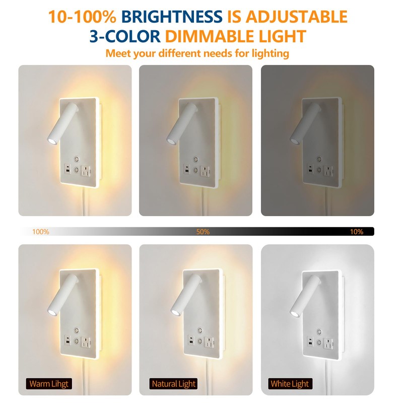 CNMYKYDS Dimmable Plug in Wall Sconce with Touch Switch,Headboard Bedside