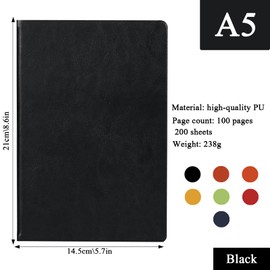 Senshuomy A5 Notebook,Hardback Note Book,2025 Diary,PU Leather Journal Notepad with 80 Gsm Lined Paper,Which Is Suitable for Office,School,Business Writing & Note Taking,200 Pages-Black