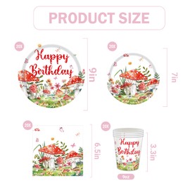 SKTMH 80Pcs Mushroom Birthday Party Supplies Forest Birthday Decorations Tableware Set with Mushroom Plates Napkin Cups Set for Fairy Tale Birthday Party Baby Shower Decorations