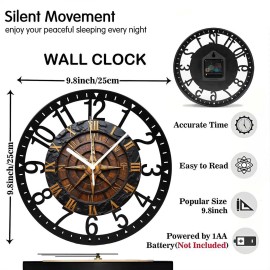Luxury Design 25cm Circular Iron Clock Silent Operationsheet size: 10 inch, color: Black
