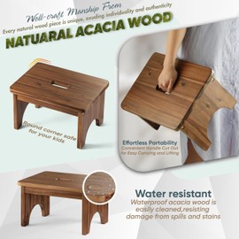 FANATU Wooden Step Stool, 9in One Step Stool for Adults, Wooden Beside Step Stool with 550 Load Capacity, Heavy Duty/Portable/Nonslip/Durable Construction Safe Step Stool for Bedroom/Home Kitchen