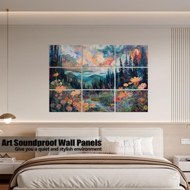 ENSEPST 9 Pack Art Acoustic Panels with Self-adhesive,48" X 36"Sound Absorbing Panels, Beveled Edge Decorative Absorbing Dampening, Soundproof Wall Panels for Studio Home and Office（Flowers）