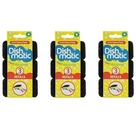 Dishmatic Black Heavy Duty Refill -Washing-Up Sponge Refill (3x3=9 Black Refills)