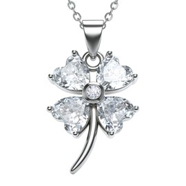 Four Leaf Clover Necklace for Women – 925 Sterling Silver 18K White Gold Plated CZ Diamond Lucky Heart Necklace, Faith Hope Love Luck Jewelry Gifts for Wife Girlfriend, Birthday Valentine's Day