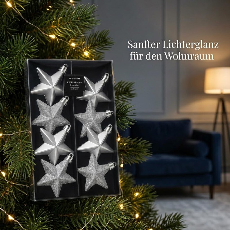 MIJOMA Christmas Decoration Hanging Decoration Stars Silver 6.5 cm Set