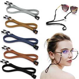 HUSHRICH 5Pcs Glasses Straps- Universal Leather Eyeglass Chain Lanyard Adjustable Spectacle Neck Cord Glasses String Holder for Men and Women