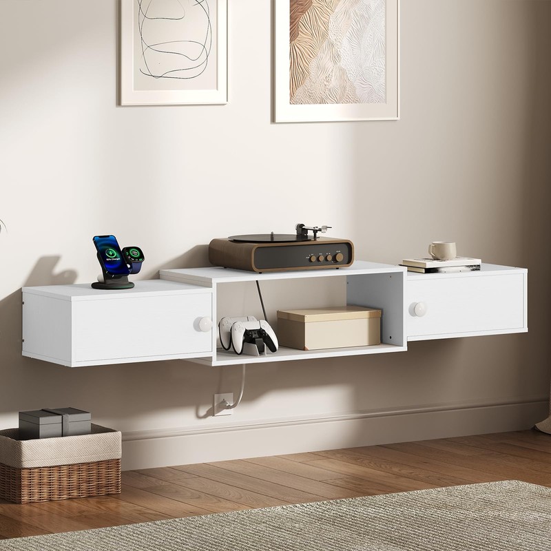 HOOBRO 55" Floating TV Stand with Power Outlet, Modern Wall