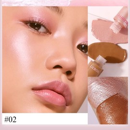 2-in-1 Contour Pen with Two Ends, Contour Stick, Easy to Mix Foldable Tube, Liquid Bronzer Pen, Waterproof, Durable Highlighter, Soft Cushion Applicator (Nude Powder Highlight)