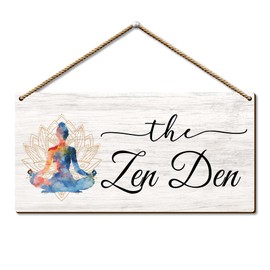 FUQWZ Zen Den Wooden Sign with Stand - Serene Meditation Room Decor - Mindfulness & Yoga Wall Art - Inspirational Spa, Home Office, or Wellness Center Plaque. (056)