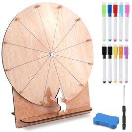 Glücksrad zum Drehen, TGKYK 30cm Gluecksrad Gluecksrad mit Radiergummi Markierstift und Schraubendreher, 12 Beschriften Glücksrad Holz, Glücksrad Kaufen für Hochzeit, Party, Schule, Wortspiele