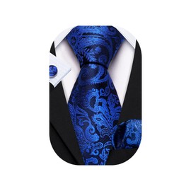 Barry.Wang Conjunto de corbata de hombre con diseño de cachemira tejida, bolsillo de seda, gemelos cuadrados, negocios, boda, Azul Royal, Talla única