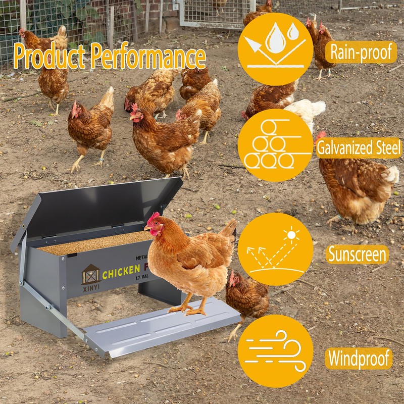XINYI Chicken Treadle Feeder,12 Lbs Metal Treadle Feeder, No Waste