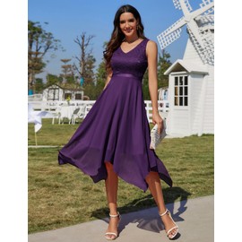 Meetjen Women's Floral Lace Dress for Wedding Guest 2025 Bridesmaid A Line Sleeveless Chiffon Swing Dresses Grape L