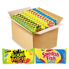 SOUR PATCH KIDS and SWEDISH FISH Mini Soft & Chewy Candy Variety Pack, Bulk Candy, 20 Snack Packs