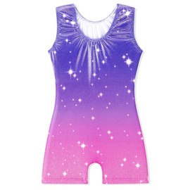 EQSJIU Gymnastic Leotards For Girls Purple Galaxy Stars Shiny Sparkle Adorable Kids Leotards Gymnastics 8-9 Years