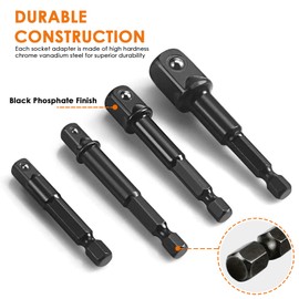 THINKWORK Impact Socket Adapter Set, 1/4" 3/8" 1/2" Drill Socket Adapter Set with 1/4" Hex Shank for Impact Power Driver, Cordless Drill & Screwdriver
