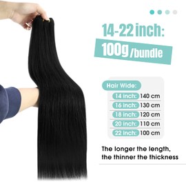 Hair Extensions for Women Sew in, YoungSee Weft Hair Extensions Human Hair Black 22 Inch Sew in Hair Extensions Human Hair Black 100Gram Real Human Hair Weft Extensions Machine Weft Extensions