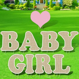 Memorywuu 9 Pcs Baby Girl Yard Signs with Stakes Gender Reveal Yard Sign, 12" Tall Baby Girl Lawn Sign Gender Reveal Outdoor Decoration Welcome Home Newborn Announcement Signs for Party Decorations