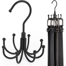 Belt hanger, rotatable belt hanger closet accessories organizer, up to 24 storage capacity, hanger storage hooks for belts, bras, vests, ties, scarves, purses, silver - Colour: black, Size: 2 Pack
