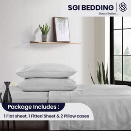 SGI bedding Luxury 4 Piece Egyptian Cotton Sheets Queen Size - 1000 Thread Count, 100% Cotton Sheets, 15" Deep Pocket Sheet Set, Breathable, Soft and Premium Cotton - Light Gray