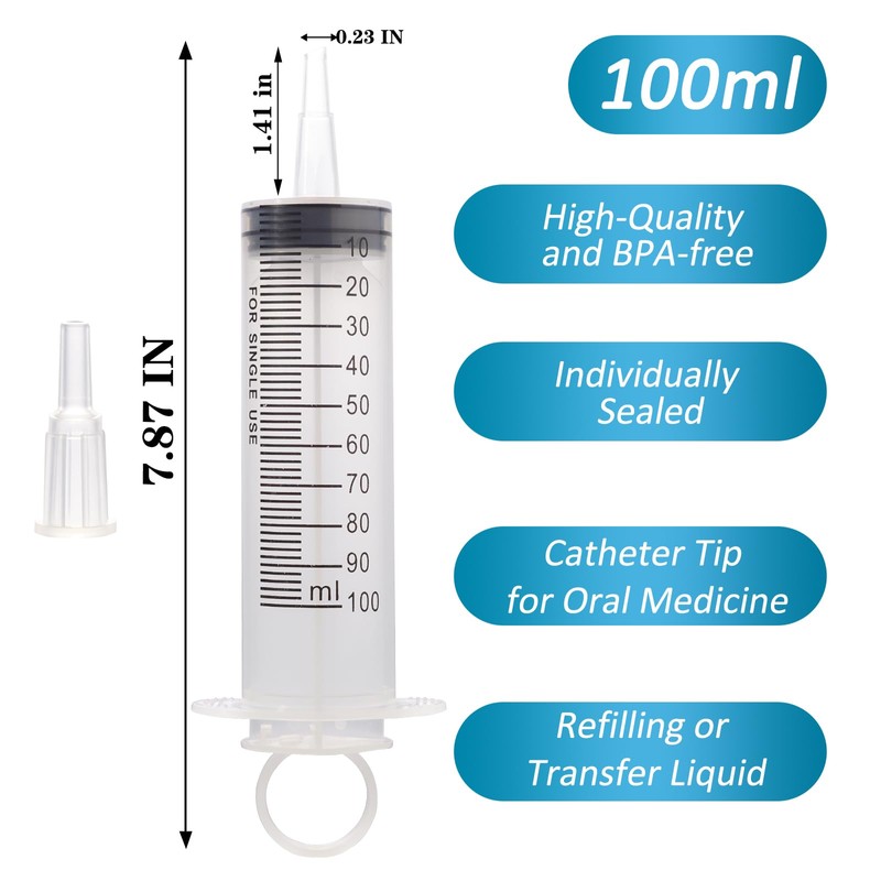 100ml Large Syringes, Individually Sterile Sealed Plastic Syringe for Liquid,