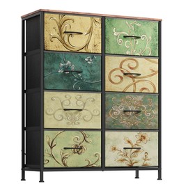 WLIVE Tall Fabric Dresser with 8 Drawers, Storage Tower with Fabric Bins, Double Dresser, Chest of Drawers for Closet, Bedroom, Living Room, Hallway, Dorm, Floral Painted