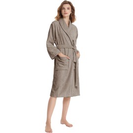 SIORO Plus Size Terry Cloth Womens Robe Cotton Towel Bathrobe Hotel Spa Gym Shower Long Robes Soft Shawl Collar Loungewear Tied Sleepwear,Taupe X-Large