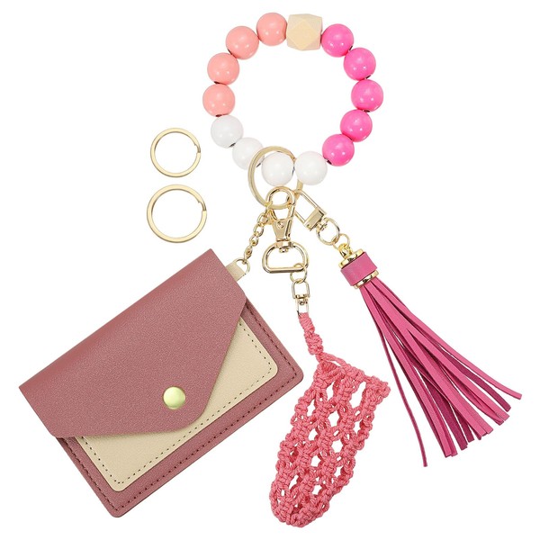 SUIKIHUM Small Credit Card Wallet with Keychain Wristlet Silicone Beads