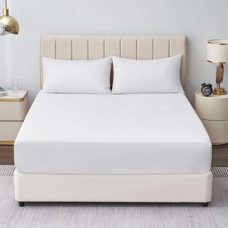 Aisbo Double Fitted Sheet White - Extra Deep Pocket Bed