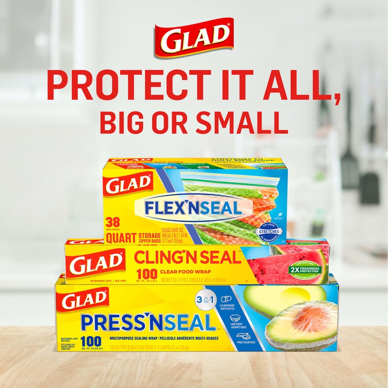 Glad Zipper Food Storage Plastic Bags, Snack, 50 Count (Packaging