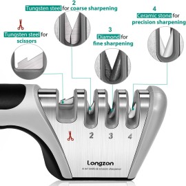 longzon 4In-1 Knife Sharpener 4Stage with a Pair of Cut-Resistant Glove Original Premium
