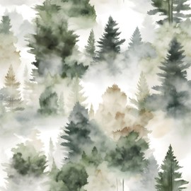 Foggy Forest Wallpaper Peel and Stick Misty Woodland Green/Yellow Trees Contact Paper Waterproof Self-Adhesive Wall Paper for Bedroom Countertop Desk Cabinets Decor 17.4" x 118" Renter Friendly