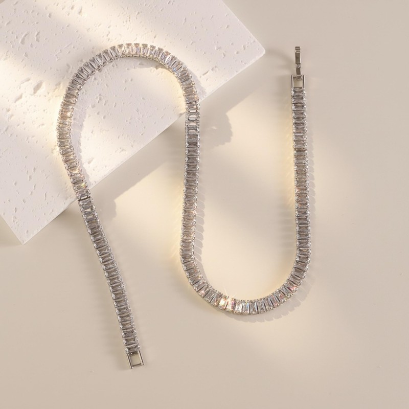PanLuca Rectangle Zirconia Tennis Necklace for Women Men, 14k White