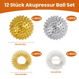 Bohoray Pack of 2 Magnetic Acupressure Balls + 8 Acupressure Rings Spiky Sensory Finger Massage Ring