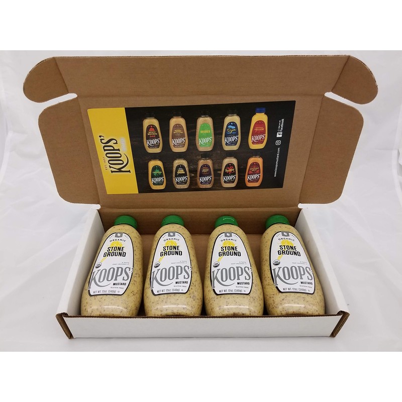 Koops' Organic Stone Ground Mustard, 12 oz. Bottle, 4 Pack