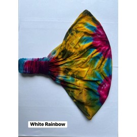 Boho Tie Dye Headband Handmade in Thailand Unisex Cotton Spandex Hair Wrap with Stretch Back Hippie Yoga Festival Style Soft and Breathable (White Rainbow, One Size)
