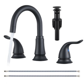 Matte Black Widespread Bathroom Faucet 3 Hole, 8 Inch Adjustable Bathroom Sink Faucet with Pop-Up Drain & Supply Lines, Dual Handle 360° Swivel Spout, Modern Design