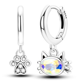 NUJIFFY Earrings for Women Trendy, 925 Sterling Silver Claw Cat Hoop Earring Jewelry, Asymmetrical Crystal Graduation Birthday Gifts