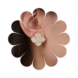 Sttiafay Vintage Pearl Flower Earrings Gold Pearl Stud Earrings Large Camellia Earrings Enamel Camellia Flower Petal Earrings Jewelry for Women