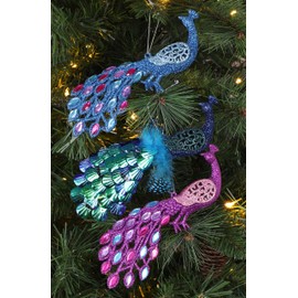 Christmas Concepts® Set of 3-20cm (8 Inch) Peacock Christmas Tree Decorations - 1 Turquoise 1 Ice Blue 1 Purple