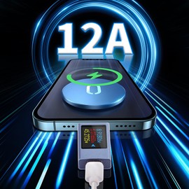 DiyStudio 240W USB Current Voltage Checker Dual USB Tester USB C Meter Tester USB C Tester Type-C Multimeter Tester Bi-Directional Current Testing Curved Display Function Mobile Charging Tester