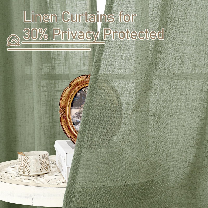 LAMIT Semi Sheer Linen Curtains 45 Inches Long 2 Panels,