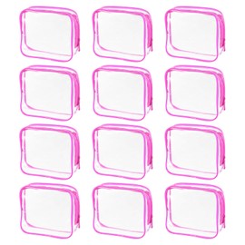uxcell Clear Toiletry Bag, 12 Pcs PVC Transparent Makeup Bag for Women Man, Cosmetic Pouch Bags with Zipper for Travel Makeup Organizer Pouch, Rose Pink(M Size)