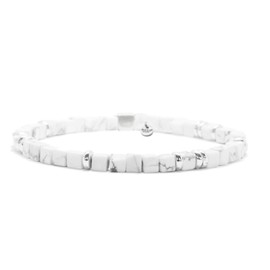 Nato Cuff - 925 Sterling Silver Bracelet - Square Howlite Beads Semi-Precious Stones - Men's and Women's Jewellery Handmade in France, Sterling Silver, howlite