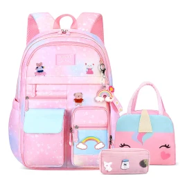 Nasa Mochilas Escolares Para Niñas De Primaria, 7 Piezas Gran Capacidad Mochila Impermeable, Mochila Con Bolsa Fiambrera Y Estuche Para Grados 1-9