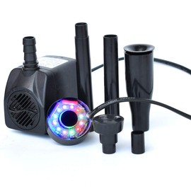 COODIA 15W 200GPH (750L/H)Submersible Pump Fountain with 12 RGB Color led Light Flow Adjustable, for Aquarium Pond Fountain Fish Tank Water Hydroponic